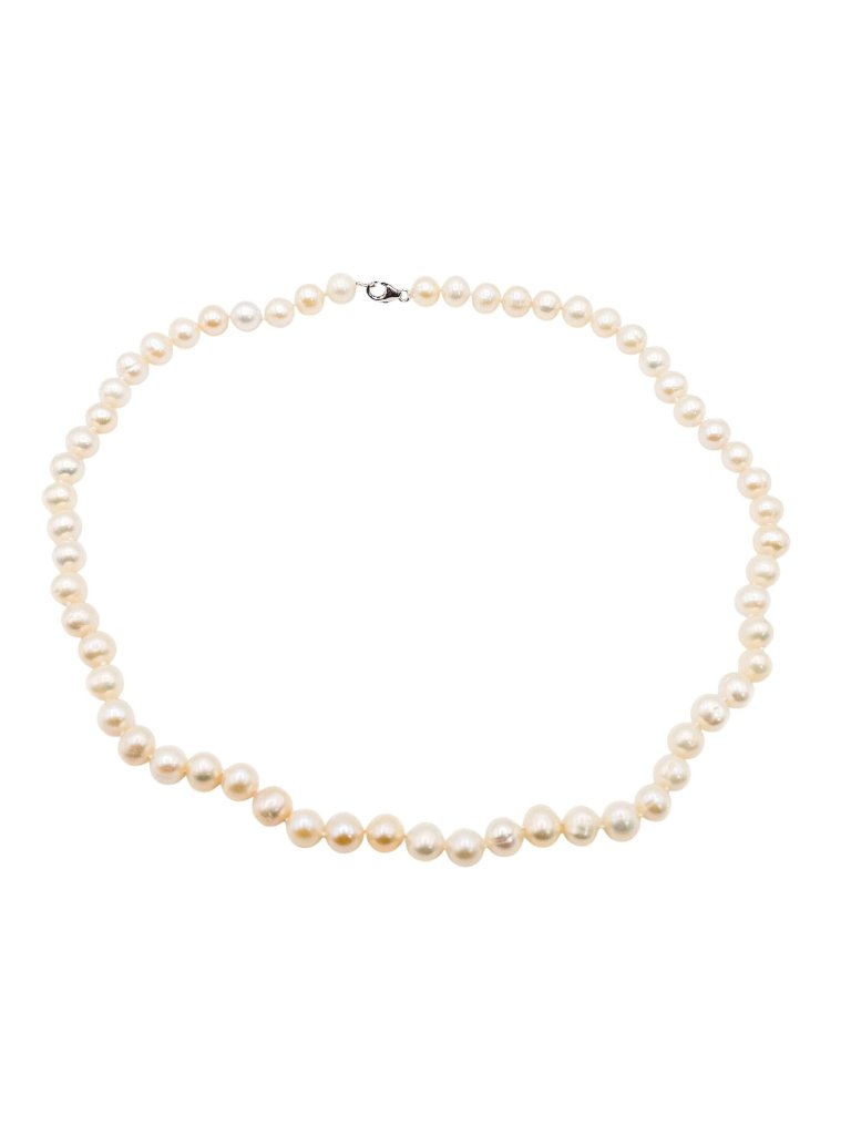 Cultured 5.5mm White Freshwater Baroque Pearl Necklace Sterling Silver Clasp